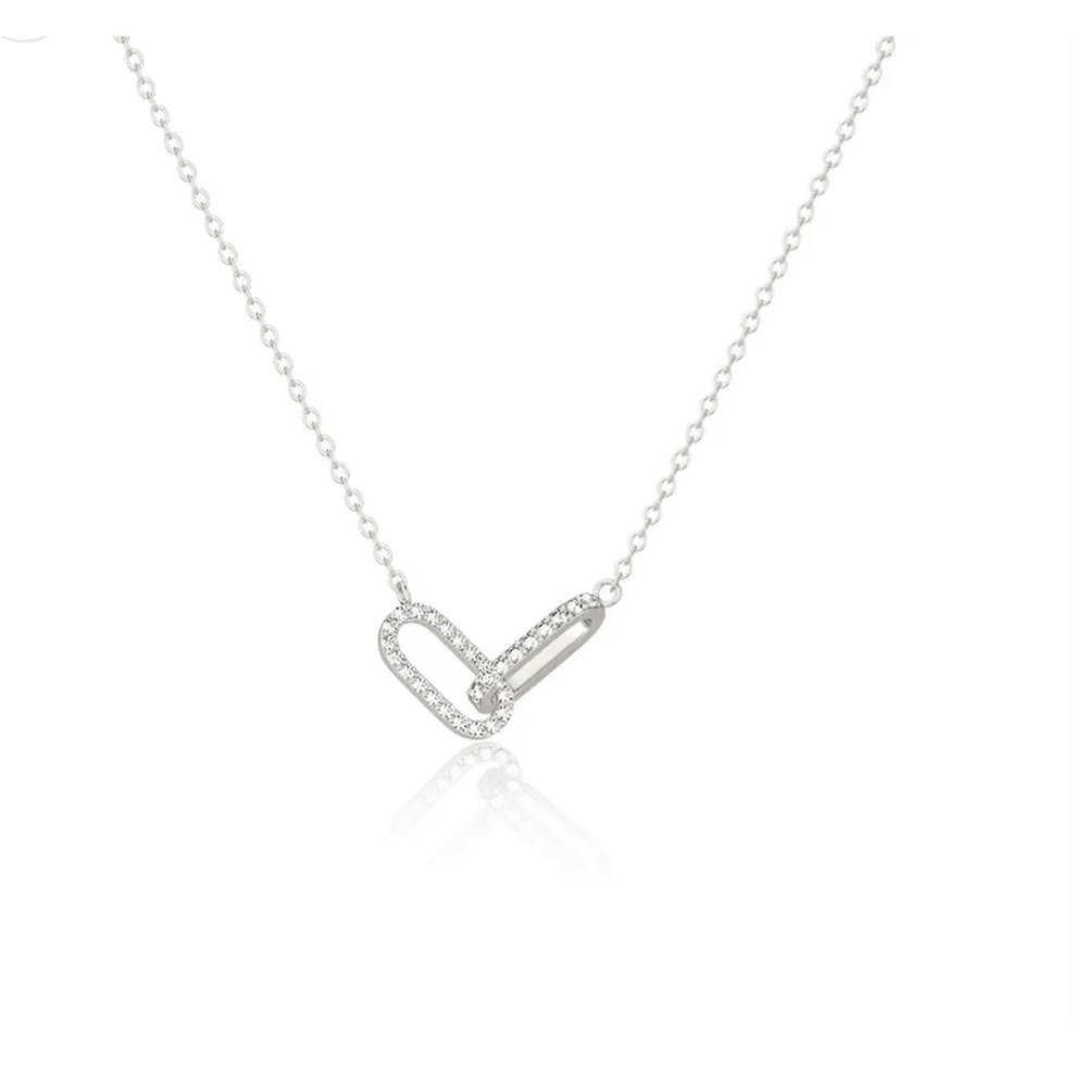 925 Sterling Silver Interlocking Pave Link Necklace 16-18"